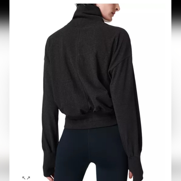 Sweaty Betty Melody Luxe Fleece Dark Charcoal Turtleneck Top Size Medium -EUC - Picture 2 of 12